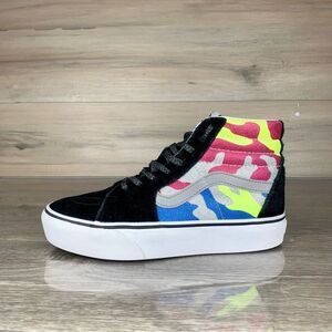 Black/Rainbow Camouflage Glitter VANS old skool Platform shoes womens size 8.5
